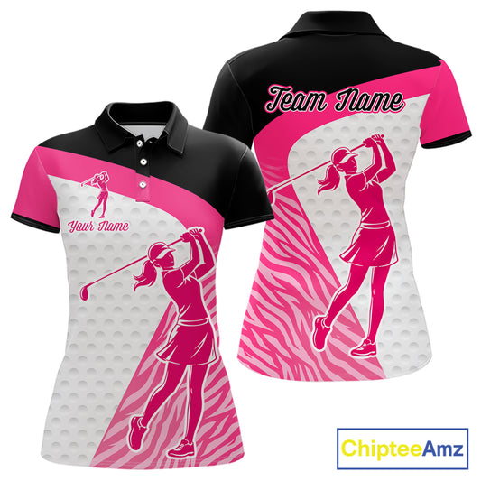 Pink Zebra Pattern Womens Golf Polo Shirts Custom Name Gift For Golf Lovers NBT580