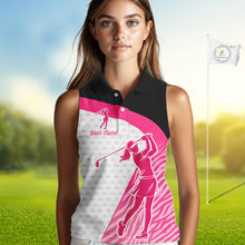 Load image into Gallery viewer, Pink Zebra Pattern Womens Sleeveless Golf Polo Shirts Custom Name Gift For Golf Lovers NBT580