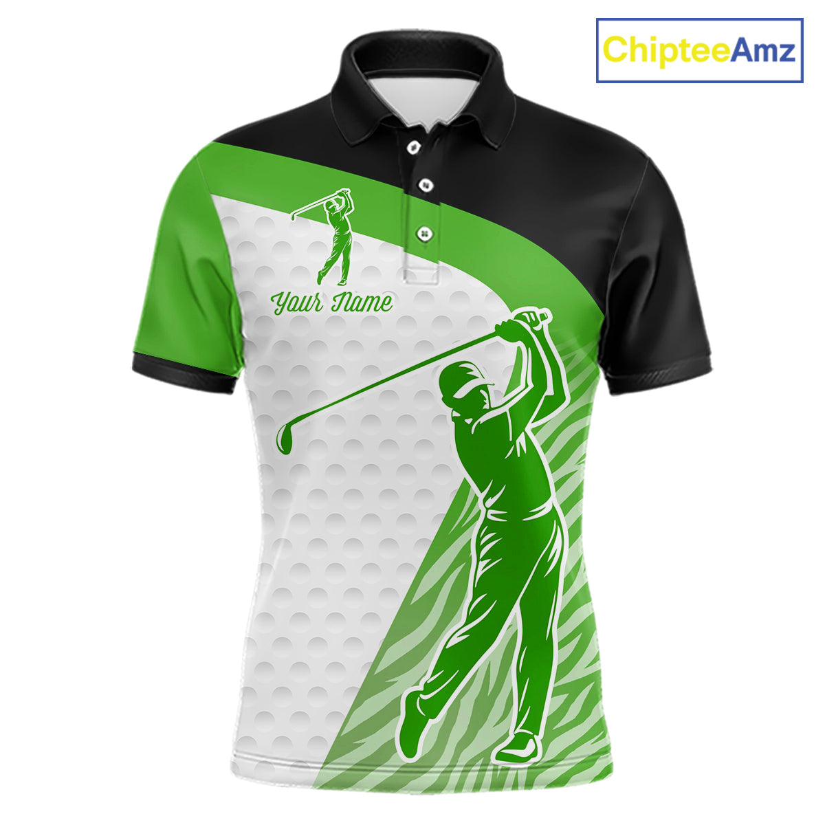Green Zebra Pattern Mens Golf Polo Shirts Custom Name Gift For Golf Lovers NBT581