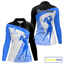 Load image into Gallery viewer, Blue Zebra Pattern Womens Golf Polo Shirts Custom Name Gift For Golf Lovers NBT582