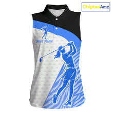 Load image into Gallery viewer, Blue Zebra Pattern Womens Sleeveless Golf Polo Shirts Custom Name Gift For Golf Lovers NBT582