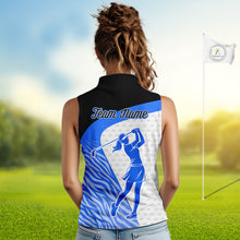 Load image into Gallery viewer, Blue Zebra Pattern Womens Sleeveless Golf Polo Shirts Custom Name Gift For Golf Lovers NBT582