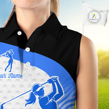 Load image into Gallery viewer, Blue Zebra Pattern Womens Sleeveless Golf Polo Shirts Custom Name Gift For Golf Lovers NBT582
