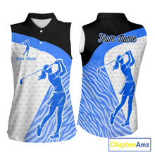 Load image into Gallery viewer, Blue Zebra Pattern Womens Sleeveless Golf Polo Shirts Custom Name Gift For Golf Lovers NBT582