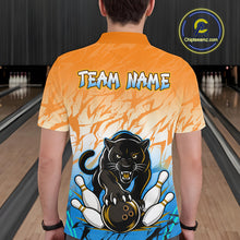 Load image into Gallery viewer, Custom Orange And Blue Leopard Bowling Men Polo &amp; 1/4 Quarter Zip Shirt, Bowling League Team Shirt NBT889