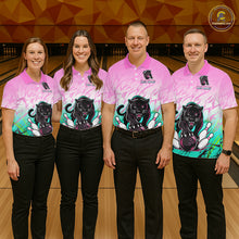 Load image into Gallery viewer, Custom Pink And Turquoise Leopard Bowling Women Polo &amp; 1/4 Quarter Zip Shirt, Bowling League Team Shirt NBT891