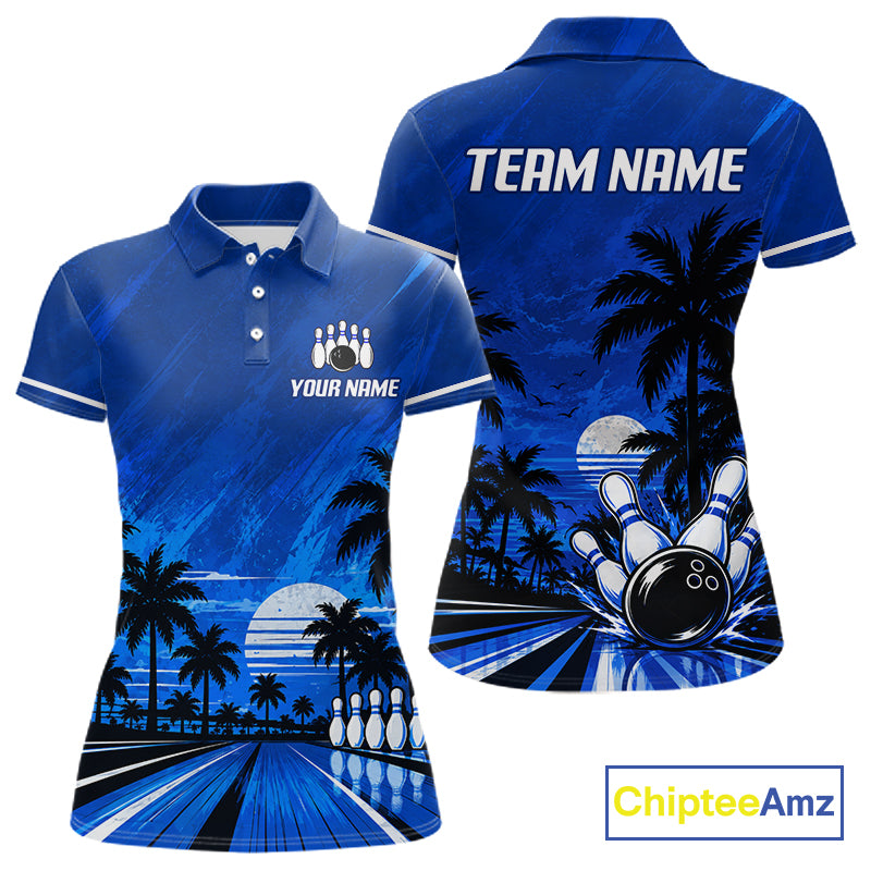 Custom Bowling Jersey Polo & 1/4 Zip Custom Tropical Sublimated Bowling Shirt For Women NBT1138