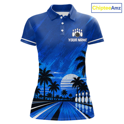 Custom Bowling Jersey Polo & 1/4 Zip Custom Tropical Sublimated Bowling Shirt For Women NBT1138