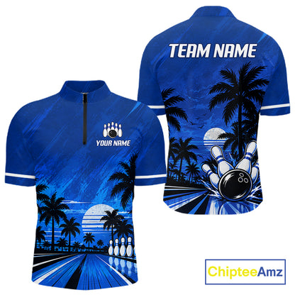 Custom Bowling Jersey Polo & 1/4 Zip Custom Tropical Sublimated Bowling Shirt For Men NBT1138