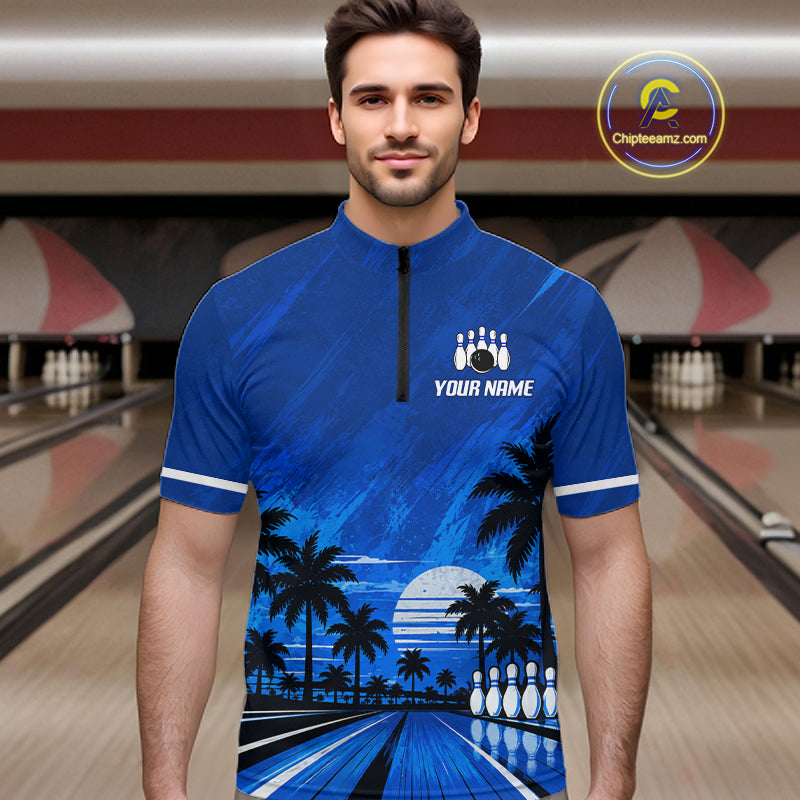 Custom Bowling Jersey Polo & 1/4 Zip Custom Tropical Sublimated Bowling Shirt For Men NBT1138