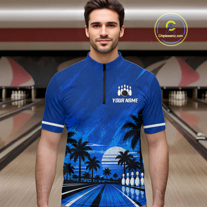 Custom Bowling Jersey Polo & 1/4 Zip Custom Tropical Sublimated Bowling Shirt For Men NBT1138