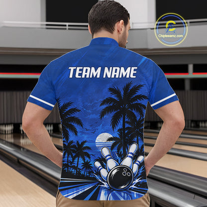Custom Bowling Jersey Polo & 1/4 Zip Custom Tropical Sublimated Bowling Shirt For Men NBT1138