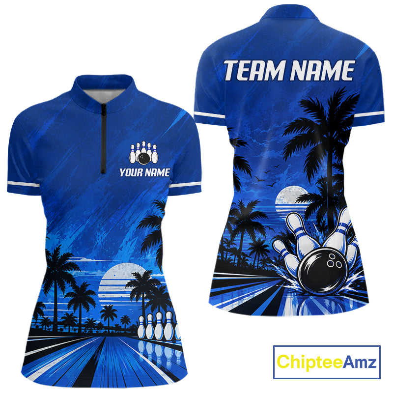 Custom Bowling Jersey Polo & 1/4 Zip Custom Tropical Sublimated Bowling Shirt For Women NBT1138