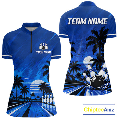 Custom Bowling Jersey Polo & 1/4 Zip Custom Tropical Sublimated Bowling Shirt For Women NBT1138