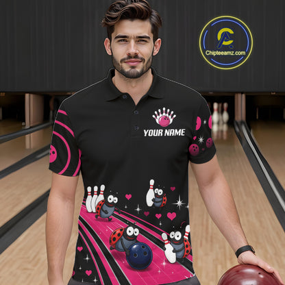 Custom Pink Funny Ladybug Bowling Team Shirts Bowling Jersey For Men Polo & 1/4 Zip NBT1143