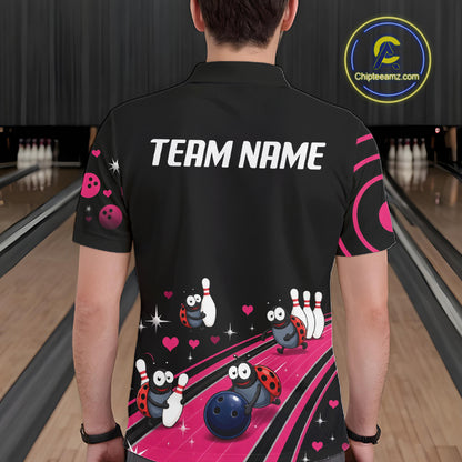 Custom Pink Funny Ladybug Bowling Team Shirts Bowling Jersey For Men Polo & 1/4 Zip NBT1143