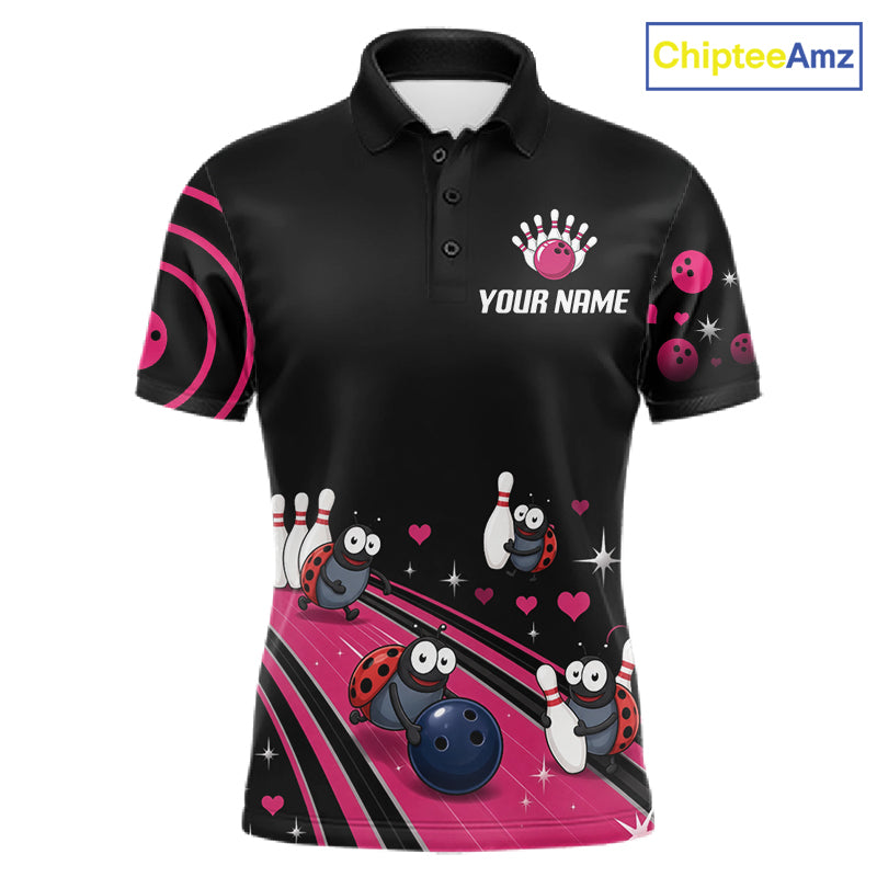 Custom Pink Funny Ladybug Bowling Team Shirts Bowling Jersey For Men Polo & 1/4 Zip NBT1143