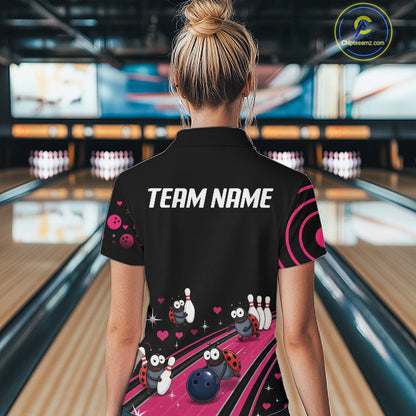Custom Pink Funny Ladybug Bowling Team Shirts Bowling Jersey For Women Polo & 1/4 Zip NBT1143