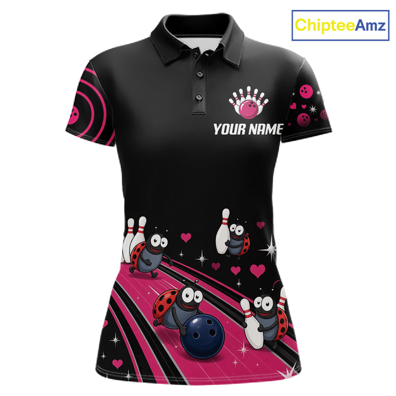 Custom Pink Funny Ladybug Bowling Team Shirts Bowling Jersey For Women Polo & 1/4 Zip NBT1143