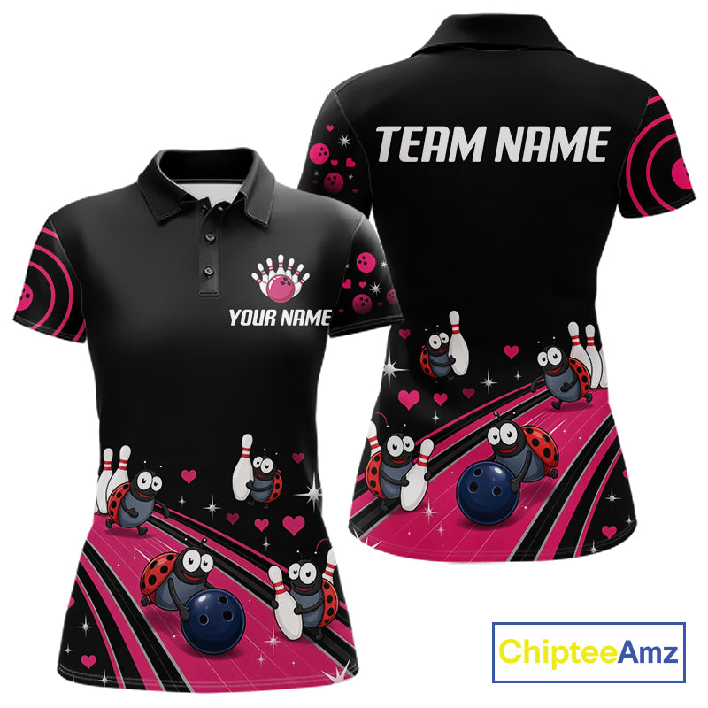 Custom Pink Funny Ladybug Bowling Team Shirts Bowling Jersey For Women Polo & 1/4 Zip NBT1143