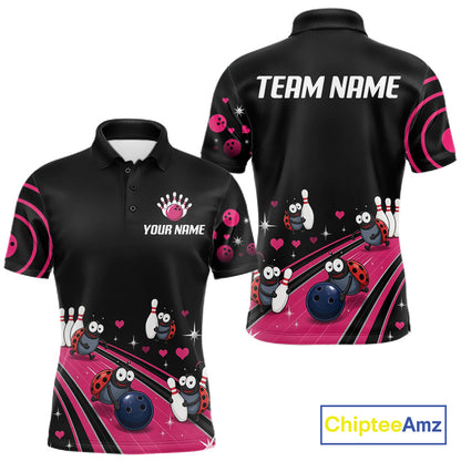 Custom Pink Funny Ladybug Bowling Team Shirts Bowling Jersey For Men Polo & 1/4 Zip NBT1143