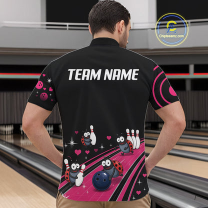 Custom Pink Funny Ladybug Bowling Team Shirts Bowling Jersey For Men Polo & 1/4 Zip NBT1143
