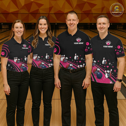 Custom Pink Funny Ladybug Bowling Team Shirts Bowling Jersey For Men Polo & 1/4 Zip NBT1143
