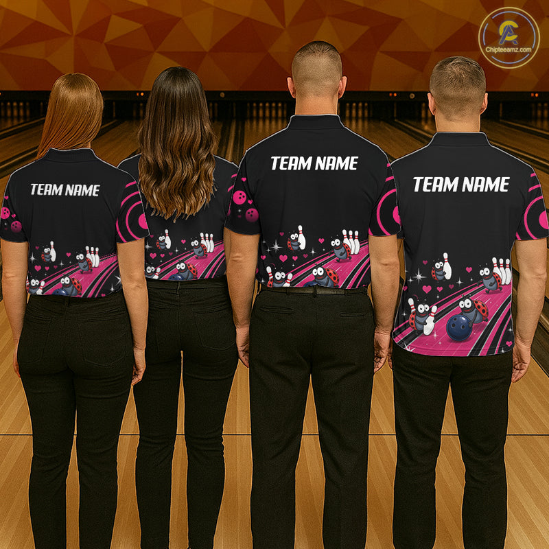 Custom Pink Funny Ladybug Bowling Team Shirts Bowling Jersey For Men Polo & 1/4 Zip NBT1143