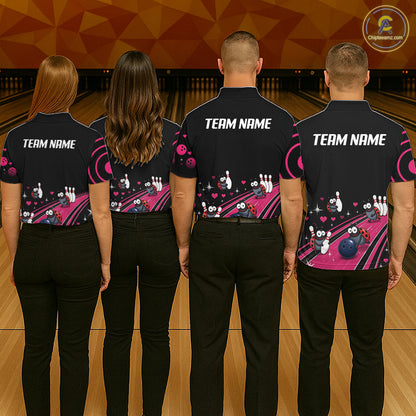 Custom Pink Funny Ladybug Bowling Team Shirts Bowling Jersey For Men Polo & 1/4 Zip NBT1143