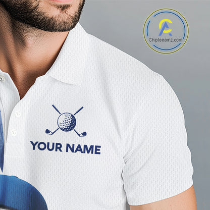 Funny Golf Ball Tropical Pattern Custom Mens Golf Polo Shirts, Golfing Gifts|Blue NBT708