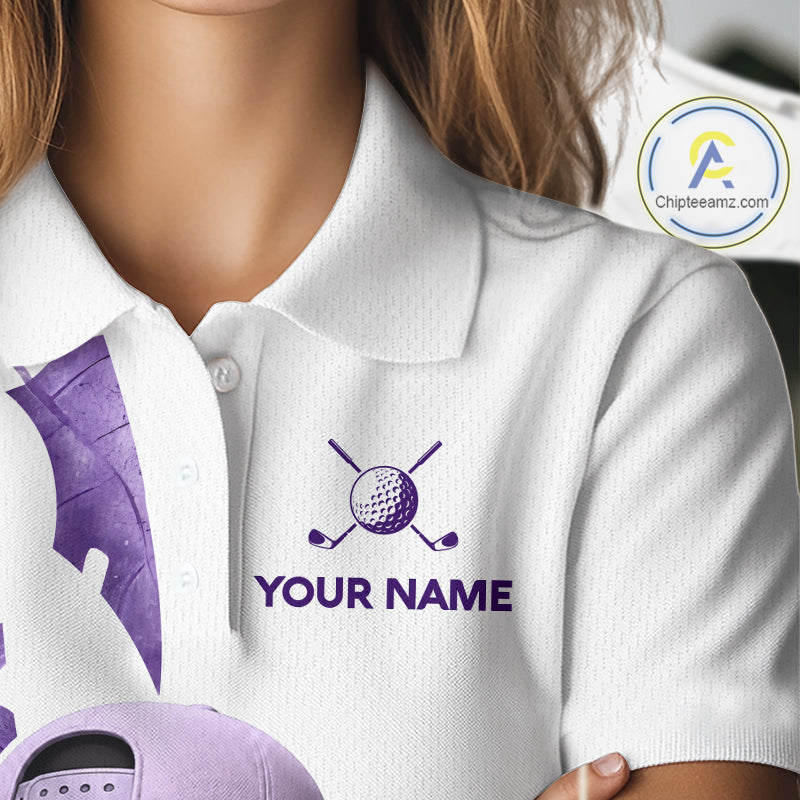 Funny Golf Ball Tropical Pattern Custom Womens Golf Polo Shirts, Golfing Gifts|Purple NBT710