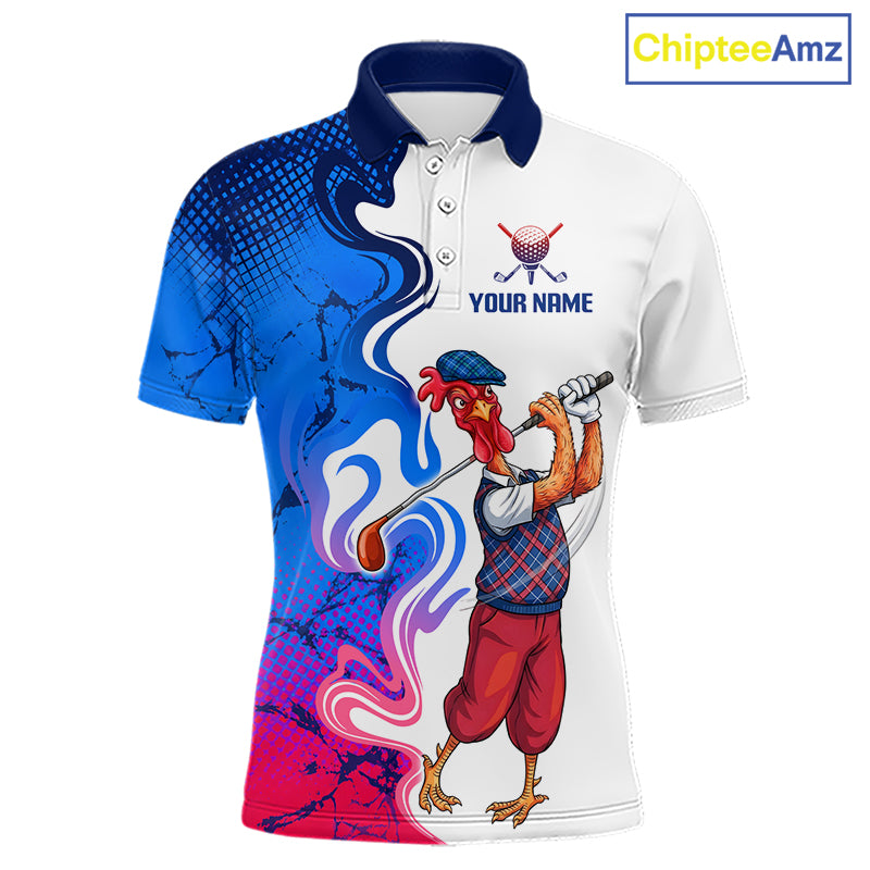 Funny Rooster Camouflage Golf Polo Shirt Men Front View Custom Name