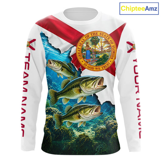Florida Flag Largemouth Bass Blue Camo Custom Performance Long Sleeve Fishing Shirts NBT1148