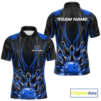 Personalized Blue Bowling Shirts Custom Bowling Team Jersey Polo 1/4 Quarter-Zip Bowling Shirts NBT1149