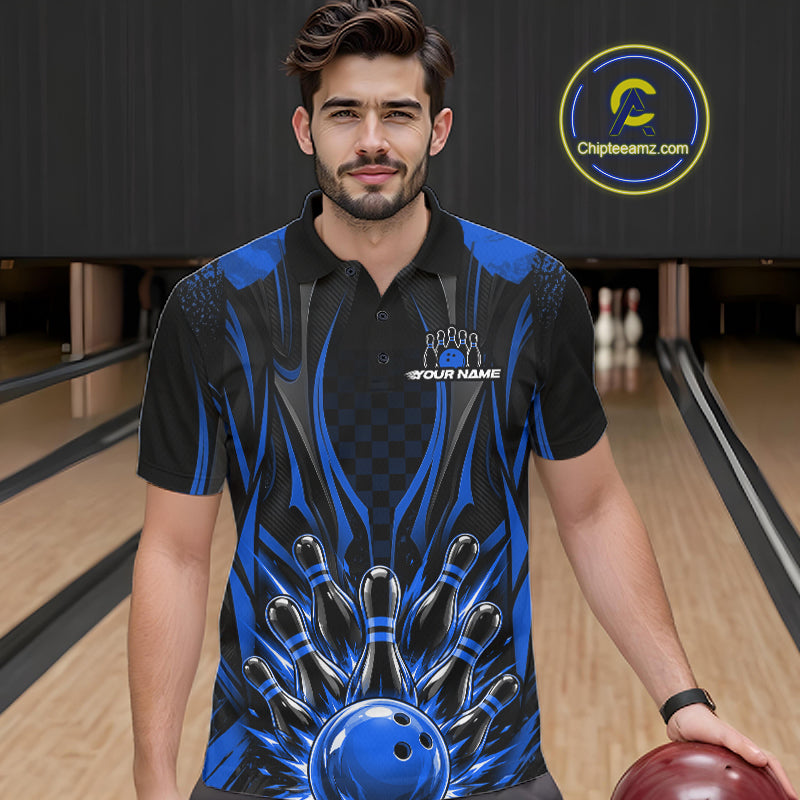 Personalized Blue Bowling Shirts Custom Bowling Team Jersey Polo 1/4 Quarter-Zip Bowling Shirts NBT1149