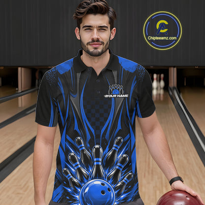 Personalized Blue Bowling Shirts Custom Bowling Team Jersey Polo 1/4 Quarter-Zip Bowling Shirts NBT1149