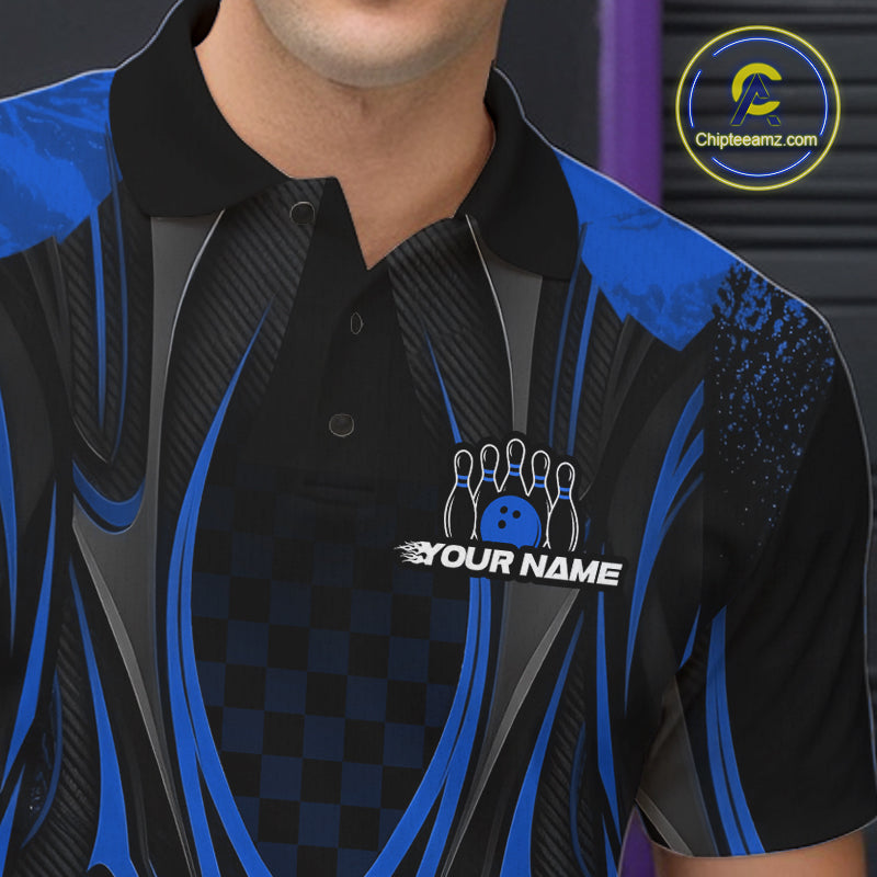Personalized Blue Bowling Shirts Custom Bowling Team Jersey Polo 1/4 Quarter-Zip Bowling Shirts NBT1149