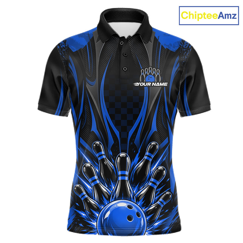 Personalized Blue Bowling Shirts Custom Bowling Team Jersey Polo 1/4 Quarter-Zip Bowling Shirts NBT1149