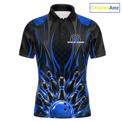 Personalized Blue Bowling Shirts Custom Bowling Team Jersey Polo 1/4 Quarter-Zip Bowling Shirts NBT1149