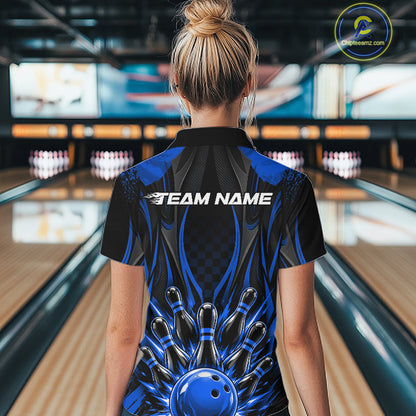 Personalized Blue Bowling Shirts Custom Bowling Team Jersey Polo 1/4 Quarter-Zip Bowling Shirts NBT1149