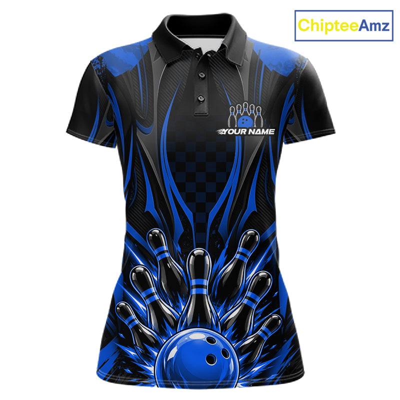 Personalized Blue Bowling Shirts Custom Bowling Team Jersey Polo 1/4 Quarter-Zip Bowling Shirts NBT1149