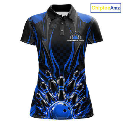 Personalized Blue Bowling Shirts Custom Bowling Team Jersey Polo 1/4 Quarter-Zip Bowling Shirts NBT1149