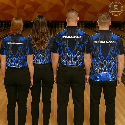 Personalized Blue Bowling Shirts Custom Bowling Team Jersey Polo 1/4 Quarter-Zip Bowling Shirts NBT1149
