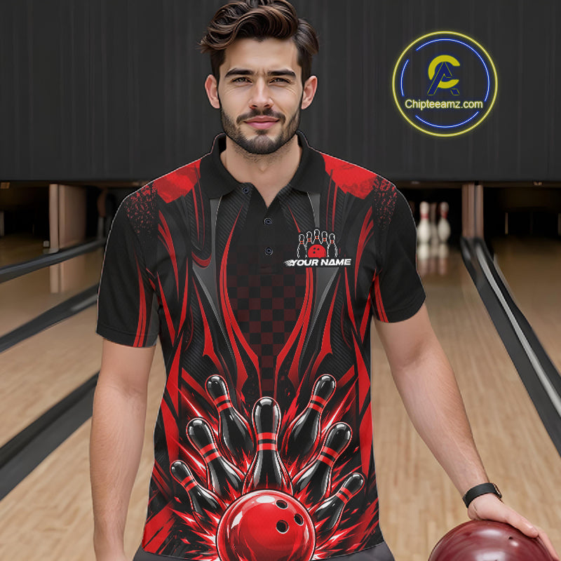 Personalized Red Bowling Shirts Custom Bowling Team Jersey Polo 1/4 Quarter-Zip Bowling Shirts NBT1150
