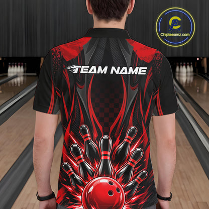 Personalized Red Bowling Shirts Custom Bowling Team Jersey Polo 1/4 Quarter-Zip Bowling Shirts NBT1150