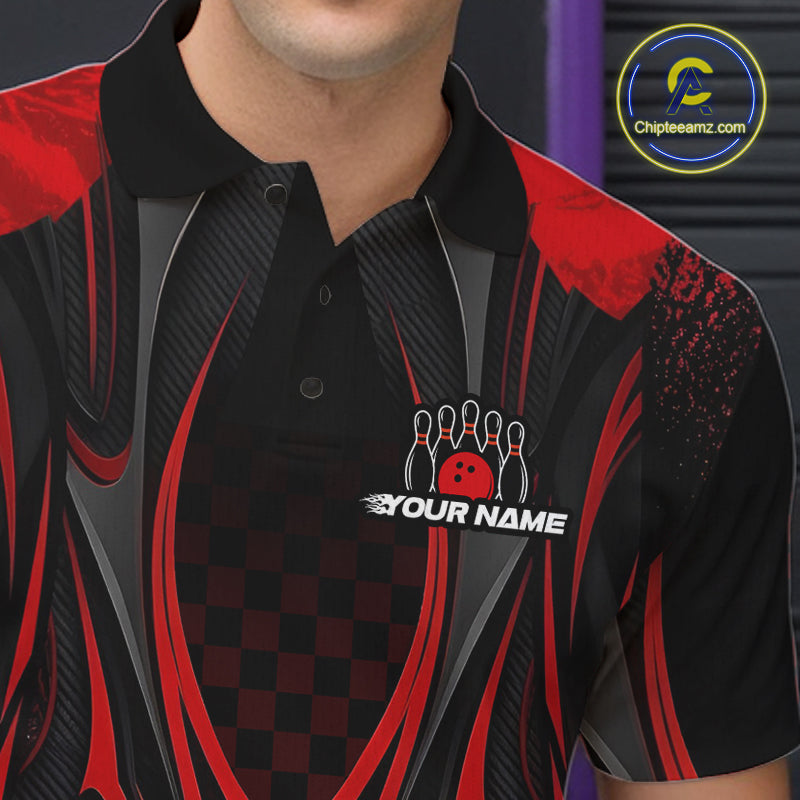 Personalized Red Bowling Shirts Custom Bowling Team Jersey Polo 1/4 Quarter-Zip Bowling Shirts NBT1150