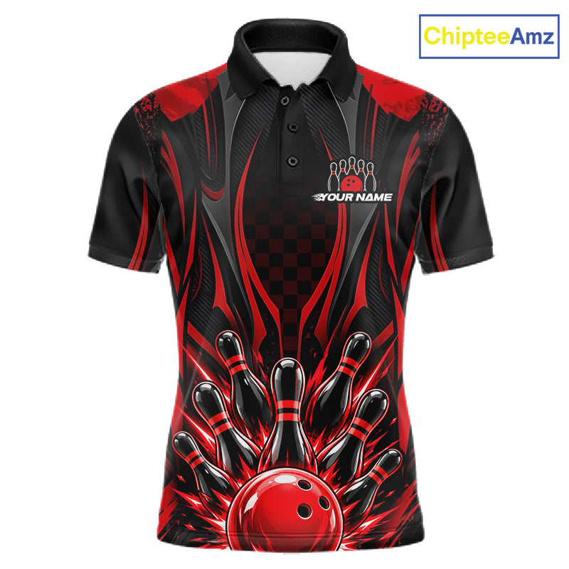 Personalized Red Bowling Shirts Custom Bowling Team Jersey Polo 1/4 Quarter-Zip Bowling Shirts NBT1150