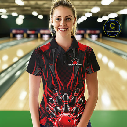 Personalized Red Bowling Shirts Custom Bowling Team Jersey Polo 1/4 Quarter-Zip Bowling Shirts NBT1150