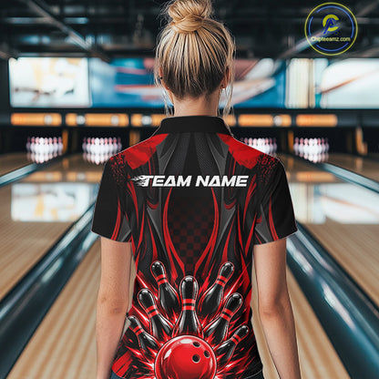 Personalized Red Bowling Shirts Custom Bowling Team Jersey Polo 1/4 Quarter-Zip Bowling Shirts NBT1150