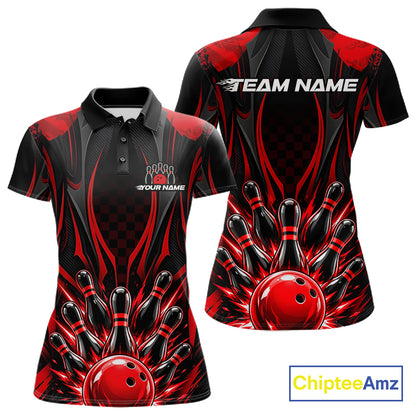 Personalized Red Bowling Shirts Custom Bowling Team Jersey Polo 1/4 Quarter-Zip Bowling Shirts NBT1150